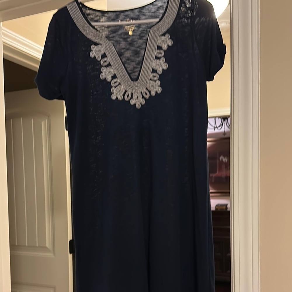 Lilly Pulitzer Blue Short Sleeve Midi Dress with Embellished Neckline